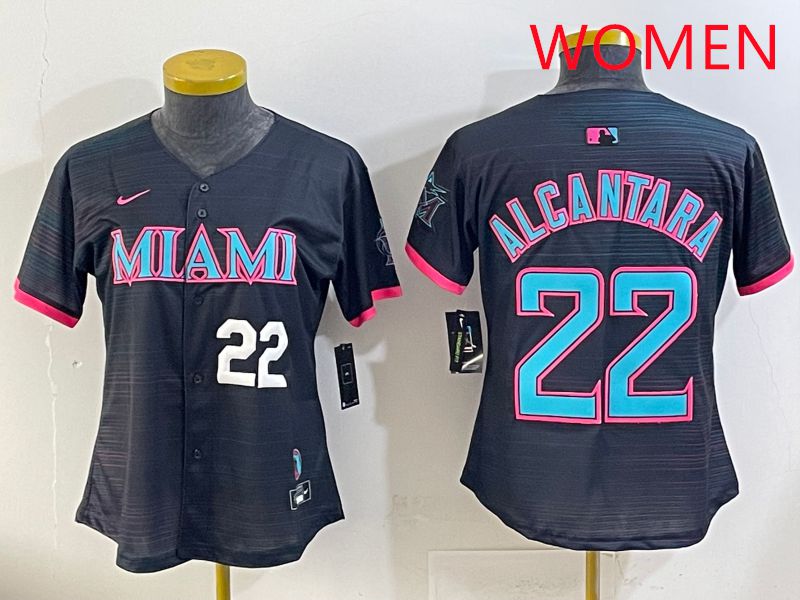 Women Miami Marlins #22 Alcantara Black Joint Name Nike MLB Jersey style 2